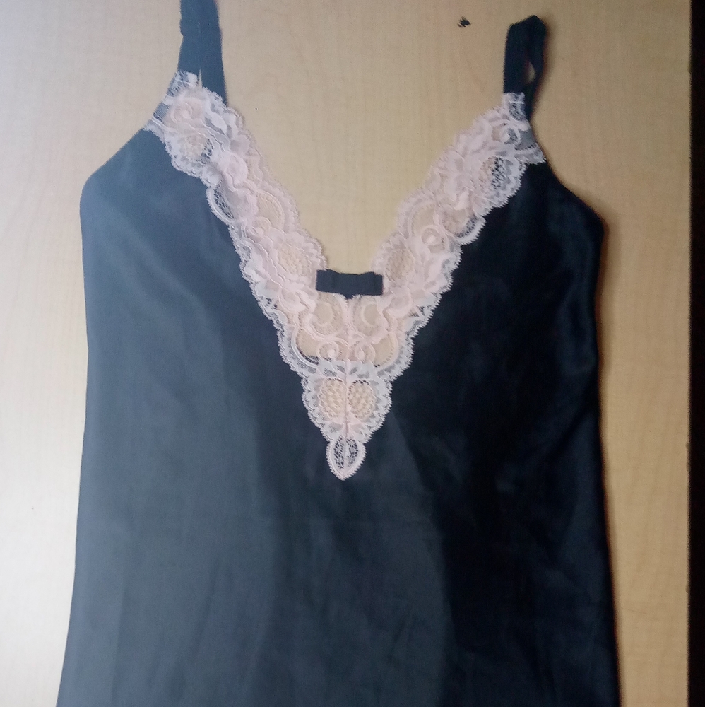 Victoria's secret black with pink lace chemise